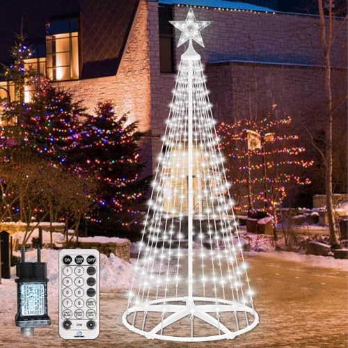 Weihnachtsbaum Metall Kegelform mit 250 LED Lichterbaum, 12 Modi Led Weihnachtsbaum Aussen, 3 Timer Modi Tannenbaum Lichterkette, Dimmbar Weihnachtsbaumbeleuchtung für Innen Außen Deko (Kaltweiß)