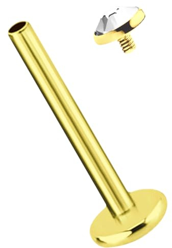 Ohr Piercing Titan Labret Stud, 1,2 mm mit Innengewinde und Steinplatte
