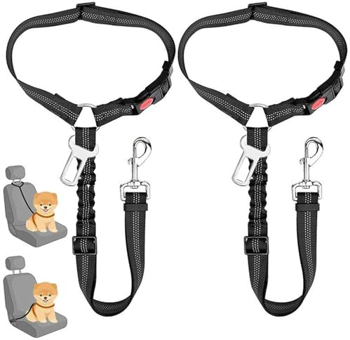Tucireat 2 in 1 Anschnallgurt Hund Auto,2 Stück Hunde Sicherheitsgurt,Hundegurt fürs Auto,Einstellbar Hundesicherheitsgurt,Sicherheitsgeschirr Hund für alle Hunderassen,Katzen und Autotypen(Schwarz)