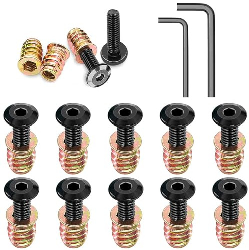 10 Set M6 x 30 Schrauben, Flachkopfschrauben und Einschraubmutter Sortiment Kit, Gewindeeinsatz Holz, Einschraubgewinde Muttern für Holzmöbel