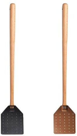 Feriany 2 matamoscas de piel con de madera, matamoscas resistente para interior y exterior, matamoscas rústico