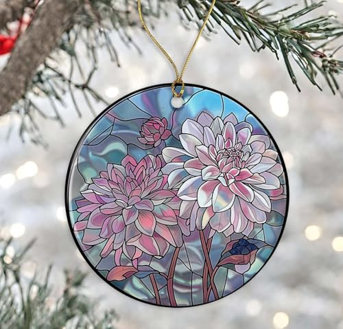 Birth Month Flower Stained Glass Ornament - November Birthday Gift, Chrysanthemum Ceramic Sun Catcher, Faux Stained Glass Printed on Both Sides