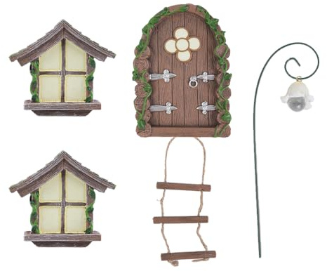 Sarini Adornos Colgantes para árboles de jardín y Patio, Decoraciones para Puertas y Ventanas de Elfo Que Brillan en la Oscuridad, Juego de 4, mejoras en el jardín