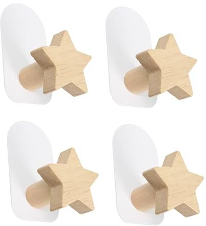 AUXBC 4 ganchos adhesivos de pared en forma de estrella, ganchos decorativos para habitación de niños, ganchos de madera para colgar abrigos, ropa, sombreros, bolsos, bolsos y toallas