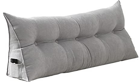 Lesekissen für Schlafzimmer, Lendenkissen für Bett, Sofa, Couch, Rückenstütze Dreieckskopfteil, Lese-Rückenlehne, Nackenrolle mit abnehmbarem Bezug, 100 x 50 x 20 cm (grau)