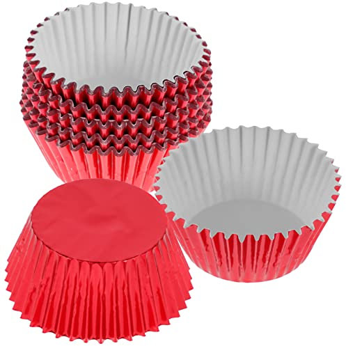 KICHOUSE Thickened Red Aluminum Foil Cupcake Baking Cups 100pcs Muffin Wrappers Nonstick Paper Dessert Bowls Party Supplies Baking Accessory