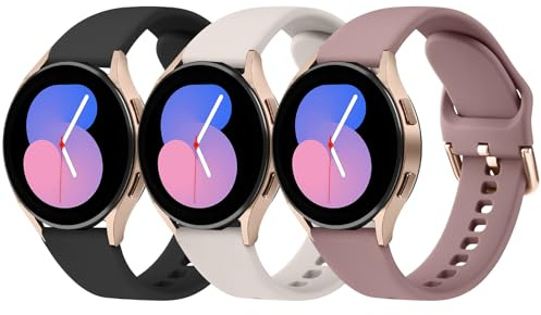 Mugust 3 Stück Armband für Samsung Galaxy Watch 5/4/6/7 Armband/5 Pro/Watch 4&6 Classic/3 41mm/Active 2, 20mm Silikon Armbänder für Damen Herren (Sternenlicht+Schwarz+Rauchviolett)