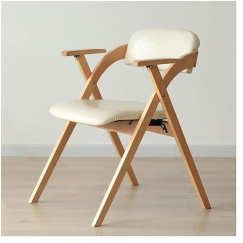 Ledersessel aus der Mitte des Jahrhunderts mit gepolsterter Sitzfläche und Rückenlehne für Esszimmer, Wohnzimmer, Küche, Büro, Arbeitszimmer, Holzrahmen, zusammenklappbares Design, weiße Farbe,