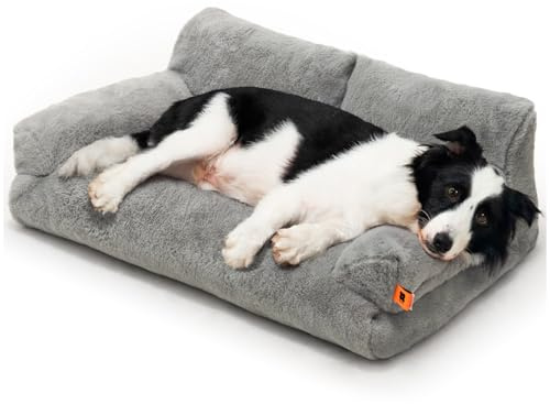 MEWOOFUN Cat Bed for Indoor Cats, Washable Dog Beds for Small Medium Dogs & Cats, Fluffy Cat Couch with Non-Slip Bottom (Grey, 33.5 L x 25.6 W x 11.5 Th)