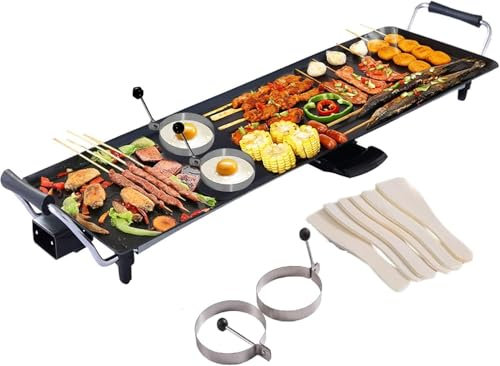 COSTWAY Electric Teppanyaki Table Grill, BBQ Griddle | Non-stick Barbecue Hot Plate with Wooden Spatulas and 2 Egg Rings (XXL, 90 x 23CM)