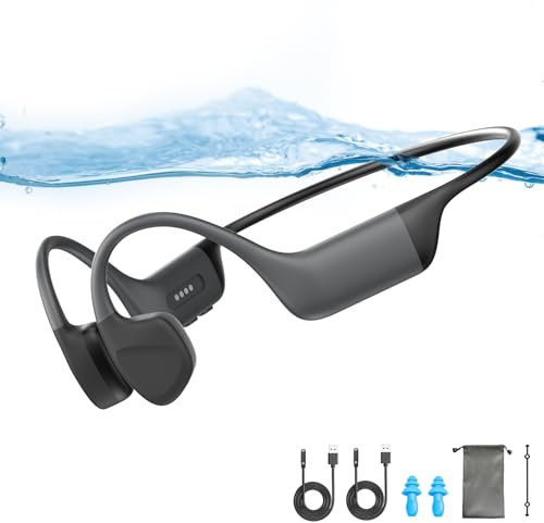 Cuffie Conduzione Ossea Nuoto,Impermeabilità IP68,Auricolari Wireless Bluetooth 5.4 con Microfono, Lettore musicale e Memoria 32GB Integrata Open Ear Auricolari Bluetooth per Corsa,Nuoto (Black)