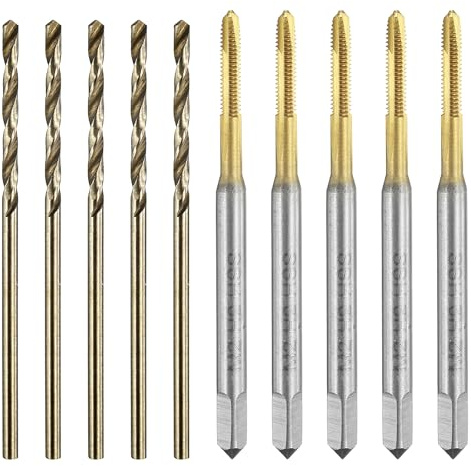 QUARKZMAN Gewindebohrer Set, 5 Stück M2 x 0,4 Metrische Spiralpunktgewindebohrer & 5 Stück 1,6mm Spiralbohrer, Titanbeschichtet/Roasted Yellow HSS 6542/M35 HSS CO Maschinengewindebohrer
