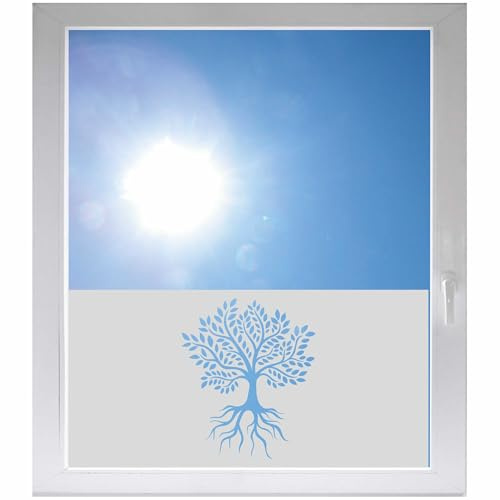 INDIGOS UG Sichtschutzfolie - Baum des Lebens Design 6 - ab 50 cm x 50 cm - Fensterfolie - Glasdekorfolie - satiniert Blickdicht - selbstklebend - Duschkabine - Bad - individuelle Breite - matt