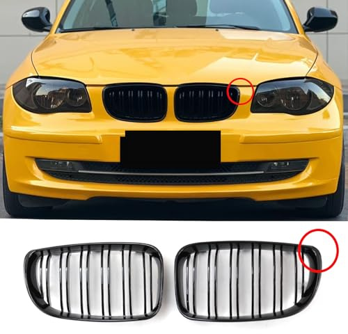 Jinpengyong Grille de Radiateur pour BMW 1er E81 E82 E87 E88 LCL Grille de Calandre Double pont Sport Noir Brillant 2008-2011(For 1er E81 2008-2011 LCI)