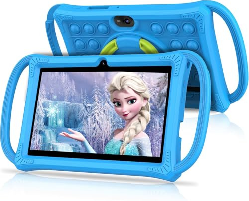 VASOUN Kids Tablet 7 inch, Android 13 Tablet for Kids, Toddler Tablets with Shockproof Case, 4GB(2+2) RAM 32GB ROM, Parental Control, GMS Certified WiFi Dual Camera with Eye Protection (Blue)