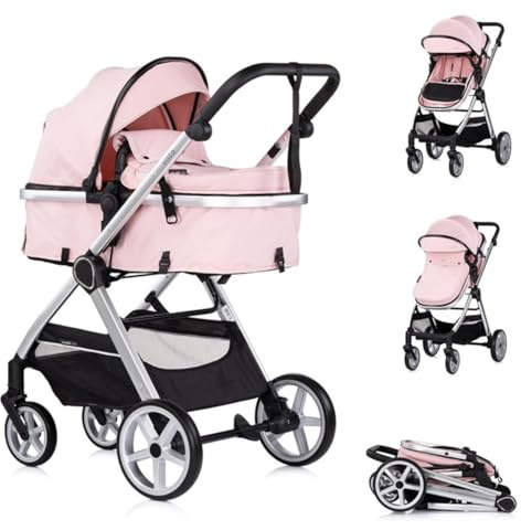 Chipolino Kombikinderwagen 2 in 1 Vista Wickeltasche, Fußabdeckung, Korb, Gurt, Farben:rosa