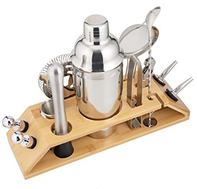 Mikikit Juego de Coctelera Inoxidable 13 Piezas Soporte de Herramientas para Preparar Bebidas Kit de Barman de Hogar