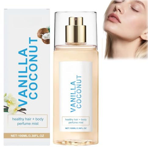 100ml Vanilla Coconut Perfume for Women,Light Fragrance Mist Coconut Body Spray Hair Mist,Nourishes Hydrates Vanilla Body Spray Perfume, Long Lasting Womens Perfume S/pray Without Weighing Hair Down