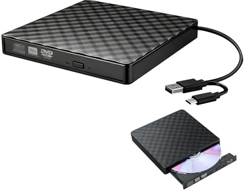 External CD DVD Drive for Laptop USB 3.0 and Type-C 3.1 Interface Mobile Burner Portable CD DVD +/-Rw Drive Reader Slim Optical DVD Drive for Laptop Desktop PC Windows 11/10/8/8 MacBook Mac OS Linux