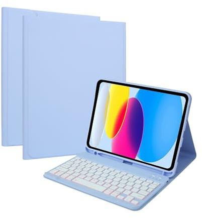 Funda con Teclado para iPad Pro 11 Pulgadas M4/M5 2024/2025, retroiluminación en 7 Colores, Funda con Teclado inalámbrico Desmontable y Soporte para lápiz.
