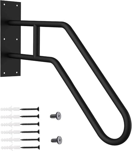 Wall Mounted Metal Stair Handrail, U-Shaped Outdoor Railing with Bracket for 1-3 Steps, Matte Black Stair Railing for Garden, Garage, Porch