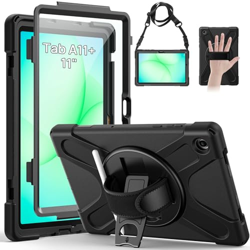 Gerutek Funda para Galaxy Tab A11+ 11 2025 con Protector Pantalla, Negro | SM-X230/X235/X236B, Funda Anticaída para Smasung tab A11 Plus/A11+ 11 con Soporte Giratorio,Correa de Mano/Hombro, Bolígrafo