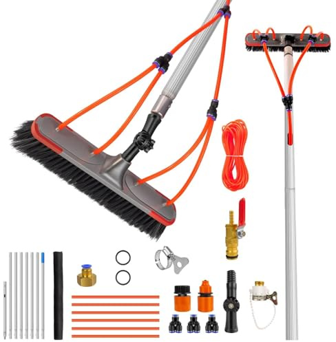 7M Professional Water-Fed Telescopic Cleaning Brush Kit – 180° Rotatable 35cm Brush Head & Reinforced Aluminum Pole for Windows, Solar Panels, Roofs & Cars