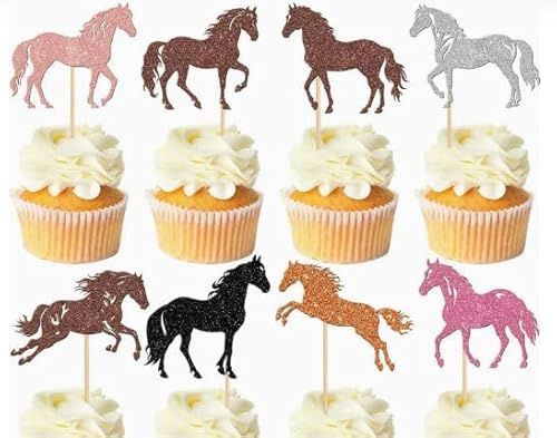 WUFGWBD 34 Pieces Of Horse Placards, Cake Decoration Plug-Ins, Bright Colors And Not Easy To Deform, Suitable For Horse Racing Parties, Dessert Table Layout.