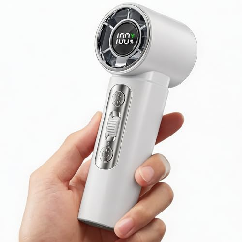 Nexpho Ventilador portátil, ventilador de mano, mini ventilador USB 3000mAh con 100 velocidades, pantalla digital y luz LED, ventilador portátil para verano, viaje y exterior