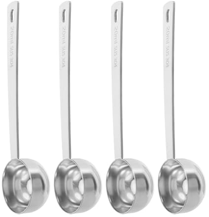 Veemoon Set di 4 misurini da caffè - 20 ml, 1-1/3 cucchiai - Cucchiaio dosatore in acciaio inox con manico lungo per caffè macinato, dolci, cucina, tè, polveri, alimenti secchi e spezie.