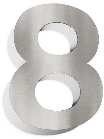 Edelstahl Hausnummer 8 - massiv, wetterfest & rostfrei - 14 cm groß - mit Befestigungsmaterial - Design Hausnummern-Schild gebürstet N-01-8-E