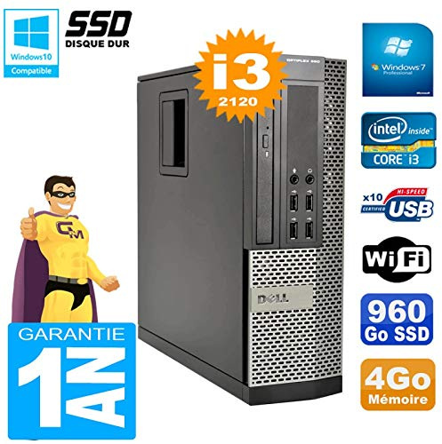 Dell PC 990 SFF Core I3-2120 - Memoria RAM de 4 GB, Disco Duro de 960 GB, SSD grabadora de DVD, WiFi W7 (reacondicionado)