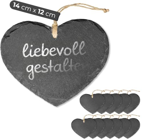 Schieferherz zum Aufhängen mit Juteband Schiefertafel Dekoration Wandeko (12, 12 cm Herz)
