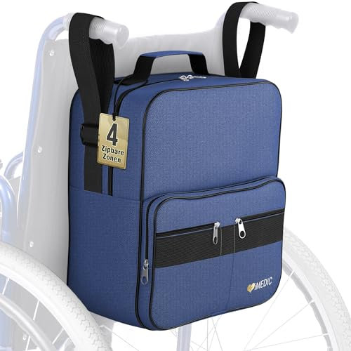 iMedic - Bolsa para Silla de Ruedas - Mochila Silla de Ruedas - Accesorios para Silla de Ruedas - Bolsa de Almacenamiento para Silla de Ruedas Util y Conveniente - Azul Marino