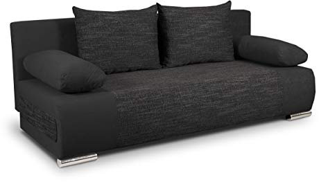 Schlafsofa Naki - Sofa mit Schlaffunktion und Bettkasten, Bettsofa, Couchgarnitur, Couch, Sofagarnitur, Bett (Schwarz + Schwarz (Alova 04 + Berlin 02))