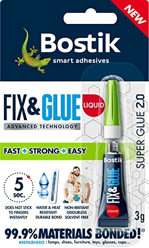 Bostik Fix & Glue Liquid 3g Tube Ultra-Strong - Fast-Setting Super Glue - Bonds 99.9% of Materials - Solvent Free