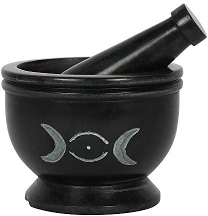 Something Different GW_72338 Mortier et pilon | Triple lune | Pierre à savon | 1 pièce 950 g noir/blanc