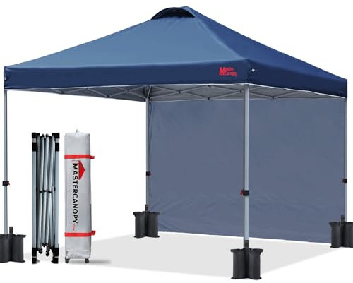 MASTERCANOPY Durable Ez Pop-up Gazebo Tent with 1 Sidewall (3x3M,Navy Blue)