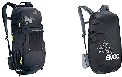 EVOC FR ENDURO BLACKLINE 16L Outdoor Protektor Rucksack Backpack für Bike-Touren & Trails (TÜV/GS Zertifiziert), Schwarz & RAINCOVER SLEEVE Rucksack Regenhülle, Schwarz, M