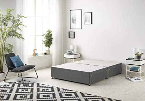 Bed Centre Flexby Divan Base Only with No Drawers and No Headboard - Available in 3ft,4ft,5ft and 6ft- Fabric (4FT6 Double, Linen Grey Fabric)