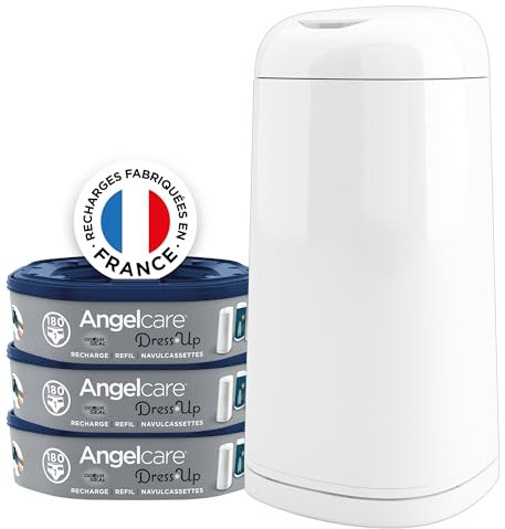 Angelcare Windeleimer + 3 Nachfüllpackungen, geruchshemmend, hohe Kapazität, antibakteriell, einfache Verwendung, Weiß