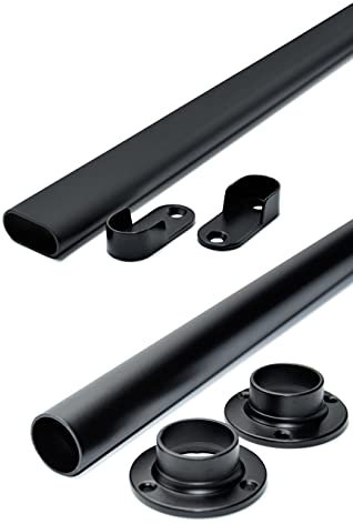 RSR Hangers Kleiderstange Schrankrohr Schrankstange für Kleiderschrank 80 cm | Schwarz | Oval | Rund | mit Schrankrohrlager Set (Rund)