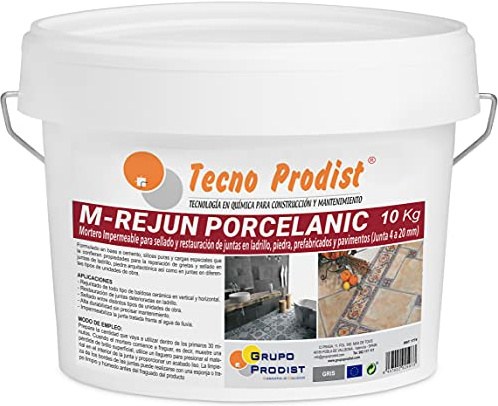 M-REJUN PORCELANIC de Tecno Prodist - (10 Kg, Gris) - Mortero para Lechada impermeable azulejos y suelos. Pavimentos cerámicos, ladrillos, piedra, etc. (Junta ancha de 4 a 20mm)