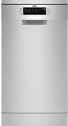 AEG FFB73517ZM Lave-vaisselle AirDry 10 couverts, arrêt automatique, 9 programmes à 4 températures, plateau Maxiflex, fonction extra hygène, panier réglable, inverter, 48 dBA, inox, 45 cm, classe D