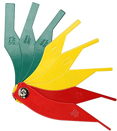 VKVXCLON Brake Lining Thickness Gauge, 8 Piece Steel Automotive Brake Pad Measuring Tool, Disc and Drum Brake Lining Gauge Set- Color Coded/SAE & Metric/Durable/Heavy Duty Brake Lining Measuring Tool