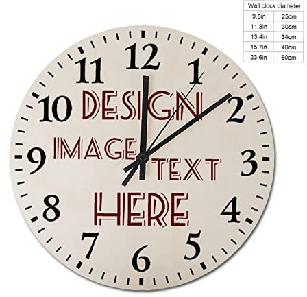 Naispanda Personalized Wood Round Clock, Personalised Wall Clock with Picture, Photo Wooden Clock, Custom Non Ticking Silent Wood Hanging Clocks for Living Room, Bedroom, Kitchen