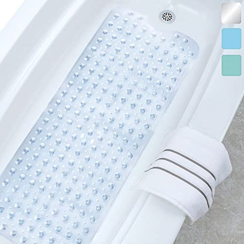 AYGCI Badewannenmatte 100×40 cm Extra Lange rutschfest Schimmelresistente Badewanneneinlage Badewanne Duschmatte Waschmaschinenfeste (Transparentes Weiß)