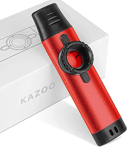 Chehery Metal Kazoo with 5PCS Flute Diaphragms, Adjustable Tone Kazoo Instrument for Kids/adult Gift and Party Favors, Music Accompaniment for Guitar, Ukulele, Violin, Piano Keyboard (Red)