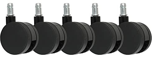 5er Set Rollen für Bürostuhl Schwarz Stift 11mm/Durchmesser 60mm Weichbodenrollen Drehstuhlrollen Stuhlrollen