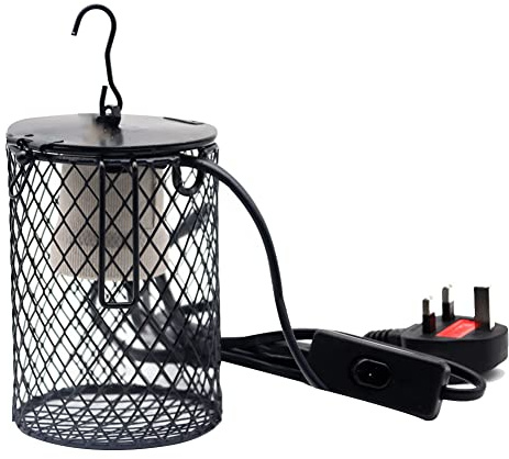 Reptile Heat Lamp Heater Holder Ceramic Heat Lamps Lampshade Holder Anti Hot Bracket Cage for Bearded Dragon, Lizard, Tortoise, Snake, UK Plug (Small)